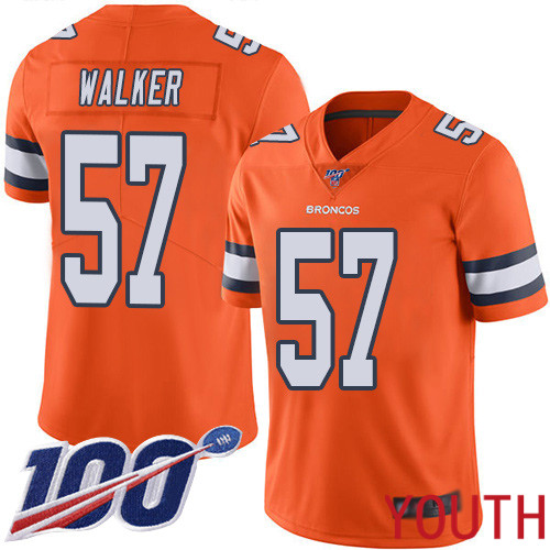 Youth Denver Broncos 57 Demarcus Walker Limited Orange Rush Vapor Untouchable 100th Season Football NFL Jersey